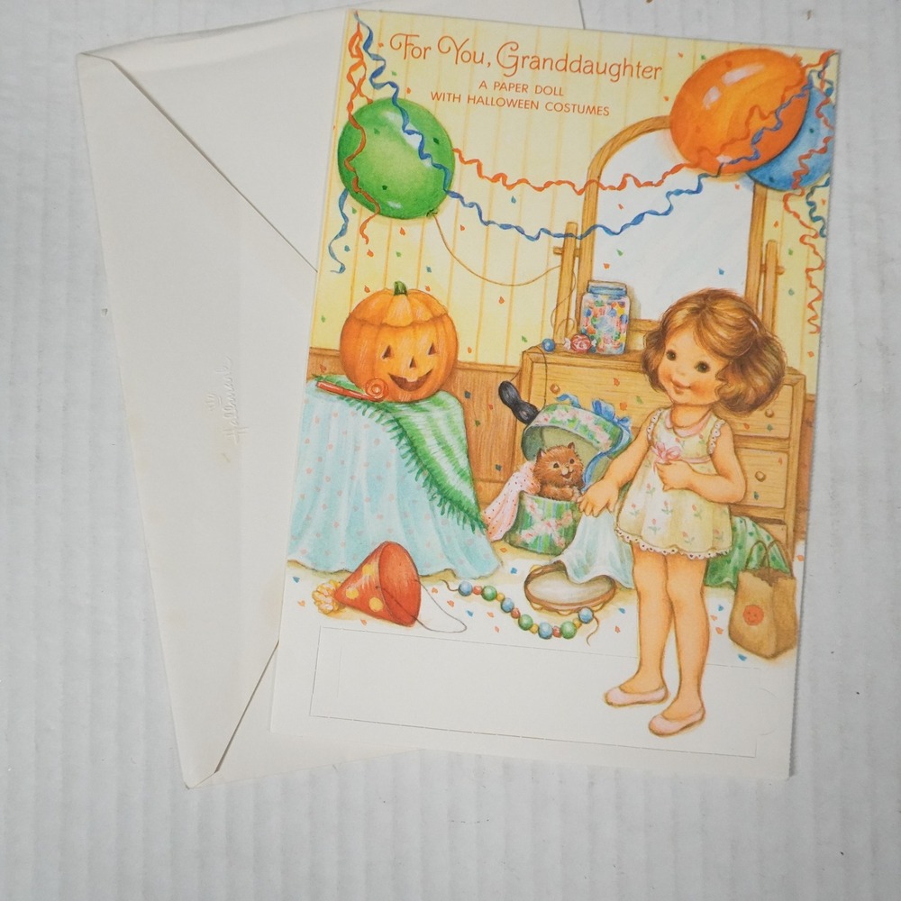 Vintage Hallmark Paper Doll Halloween Card Granddaughter Mindy Costumes Unused